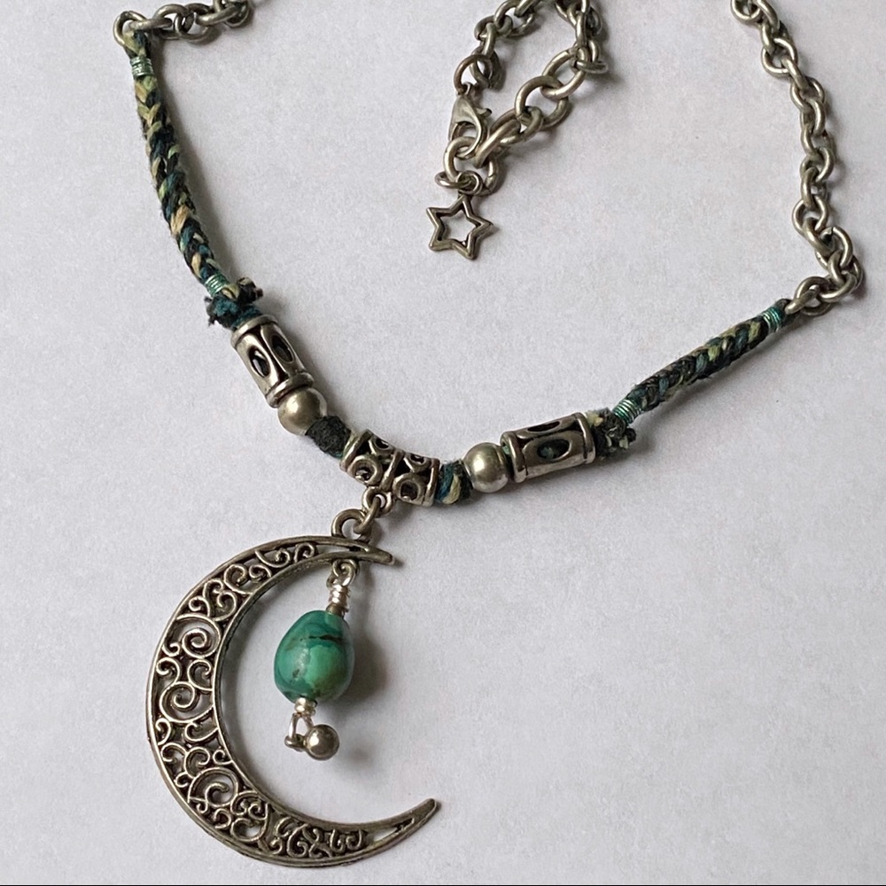 Natural Turquoise Crescent Moon Necklace